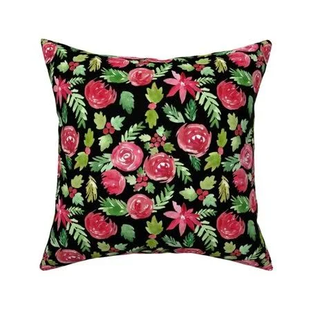 Christmas Holiday Holly Throw Pillow Cover W Optional Insert by Roostery - Size: 18 x 18 Cu003EOnly, Red
