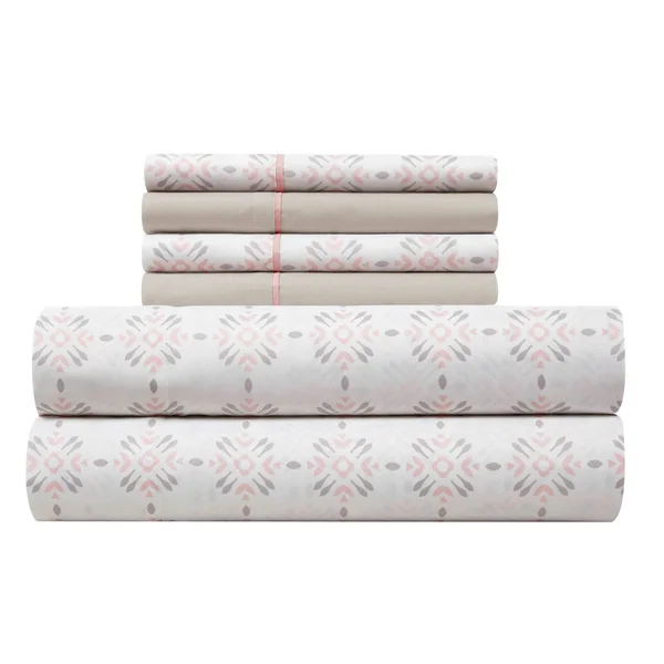 Casa 7-Piece Solid Reversible Comforter Set with Bonus Sheets, Queen, Blush