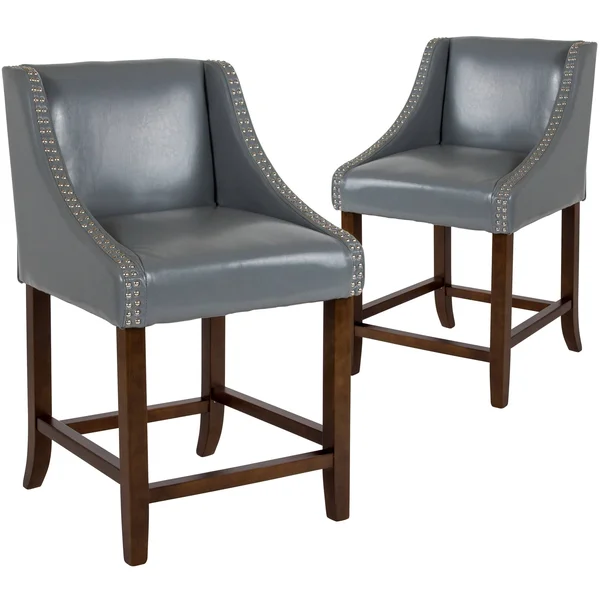 Lancaster Home Carmel Series Walnut (Brown) Wood 24-Inch High Counter-Height Transitional Stool with Accent Nail Trim (Set of 2)