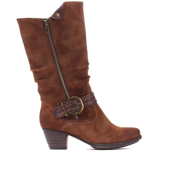 Pavers Women's Lightweight Calf Boot with Buckle - Burgundy, US 05