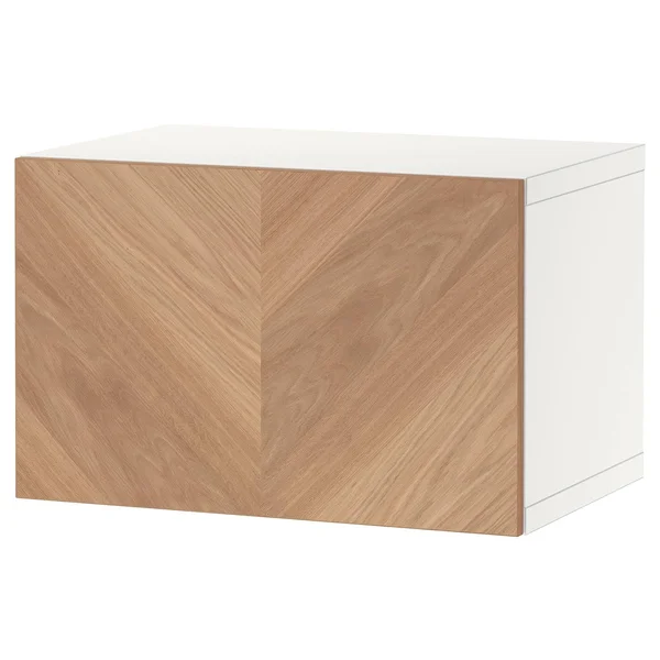 IKEA - BESTÅ Wall-Mounted Cabinet COMBINATION - White Hedeviken/oak Veneer, 23 5/8x16 1/2x15 39430872