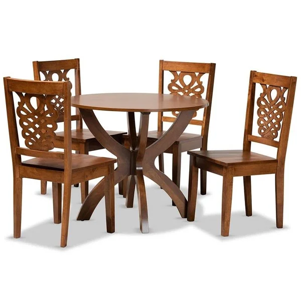 Bowery Hill Walnut Brown Finished Wood 5-Piece Dining Set