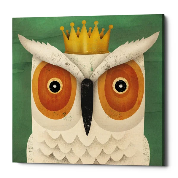 Epic Graffiti 'White Owl with Crown' by Ryan Fowler - Giclee Canvas Wall Art - 18 x 18