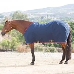 Big D Cotton Stable Sheet - Closed Front - 74 - Navy w/ Maroon Trim & Beige Piping