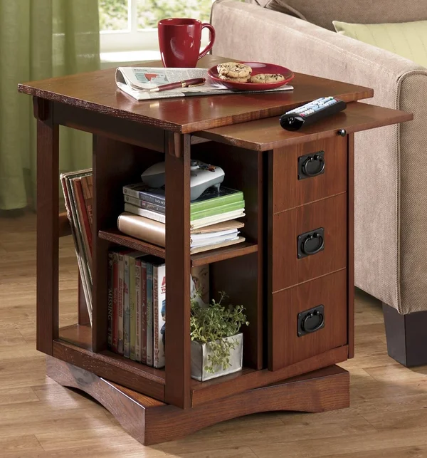 Seventh Avenue Revolving End Table, Walnut, Composite