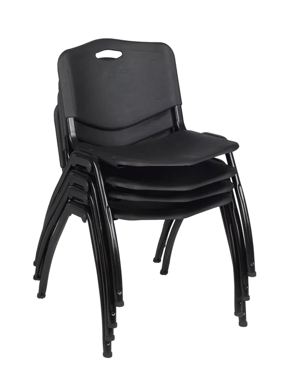 Cain 42x22 Round Breakroom Table- Beige & 4 &M& Stack Chairs- Black