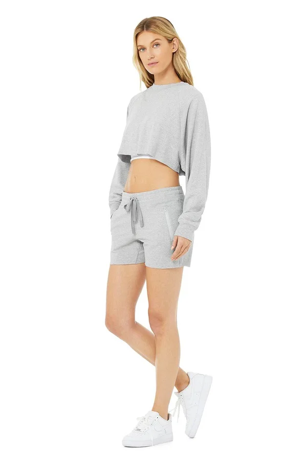 Alo Yoga, Double Take Pullover Top in Dove Grey Heather, Size: Xs