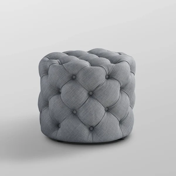 Inspired Home Ottoman Velvet or Linen Tufted Light Grey, Linen