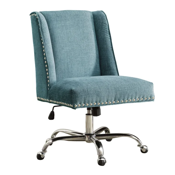 Benjara BM143953 Height Adjustable Swivel Office Chair with Metal Base, Blue and Silver