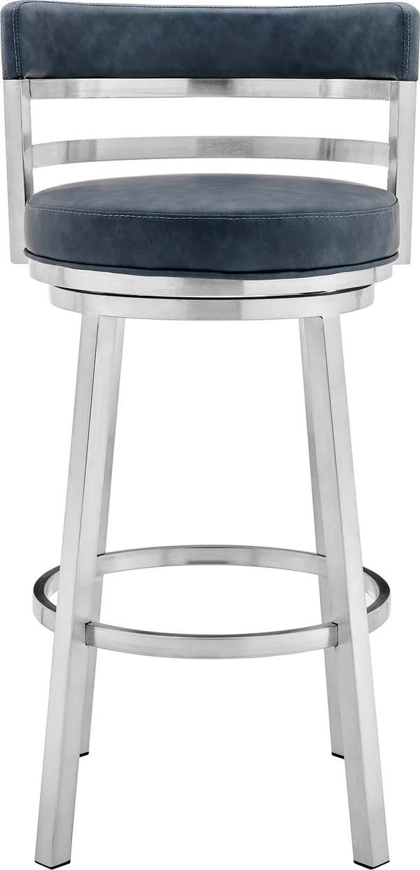 Armen Living LCMABABSBLU30 Madrid Contemporary 30x22 Counter Height Barstool in Brushed Stainless Steel Finish and Blue Faux Lea