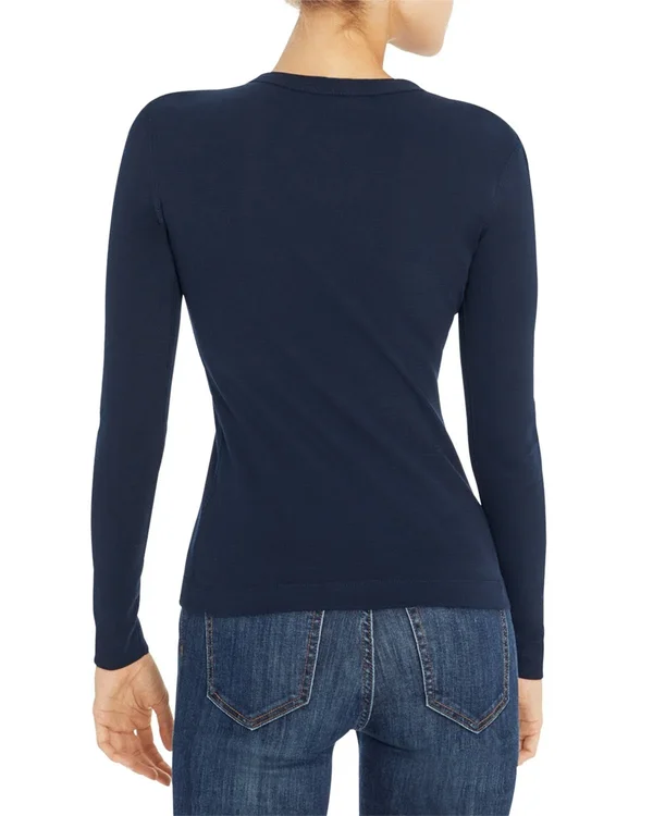 Three Dots AA2C035 1x1 Long Sleeve Crew Neck Tee - Deep Ocean