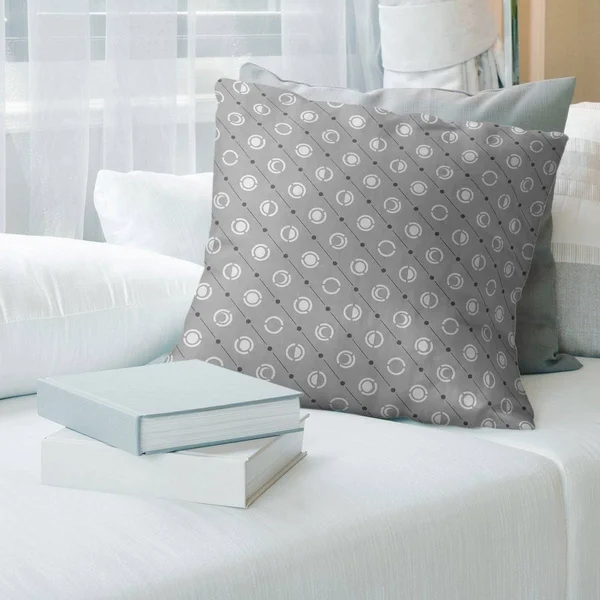 Gray with Cool Accent Moon Phases Throw Pillow - 18 x 18 - Black Accent - Cotton