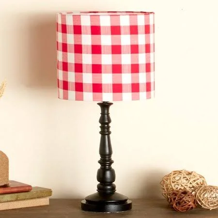 Country Plaid Table Lamps-RED - Size: 2, Black