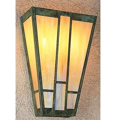 Asheville 2-Light Wall Sconce Arroyo Craftsman Size: 22.75x22 H x 16x22 W x 8x22 D, Color: Antique Brass, Shade Color: Amber Mic