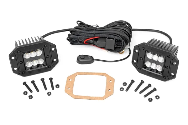 Rough Country 2x22 Square Flush Mount Cree LED Lights Black Series Flood Beam (Pair) 70113BL