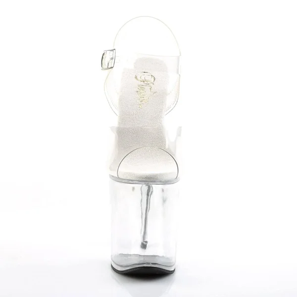 Pleaser Flamingo-808 - 8x22 Heel Chrome Ankle Strap - Clear/Silver 6