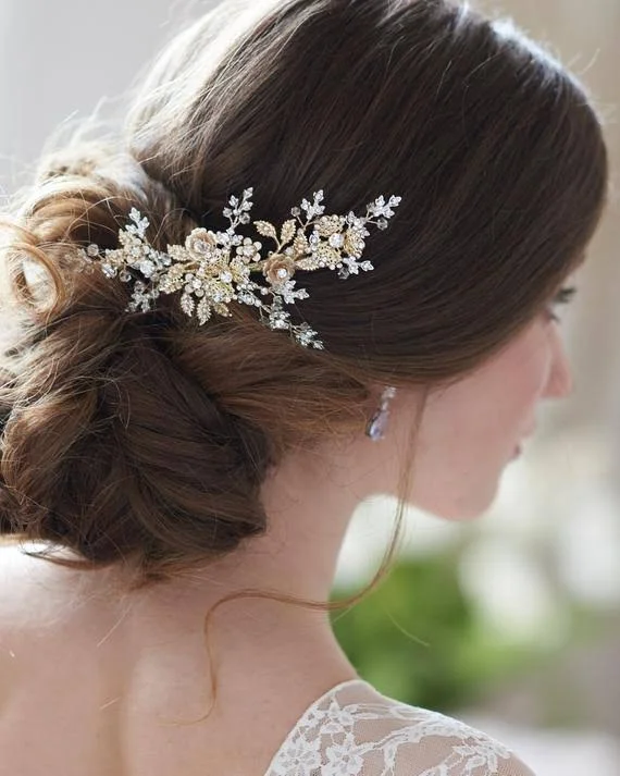 DarethColburnDesigns Crystal Bridal Hair Clip - Floral Wedding Hair Piece, Bridal Headpiece, Rose Gold Hair Comb, Flower Crystal
