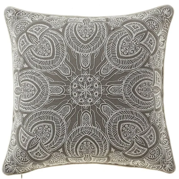 14 Karat Home Inc. Embroidered Cotton Throw Pillow, Gray