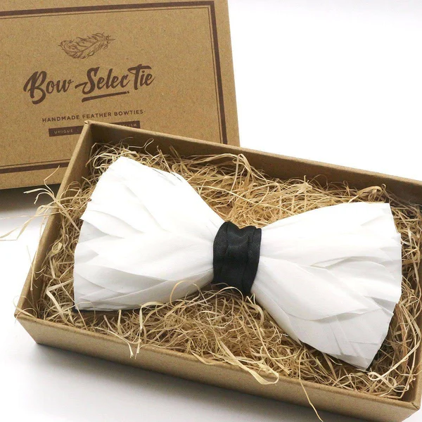 White Premium Feather Bow Tie White
