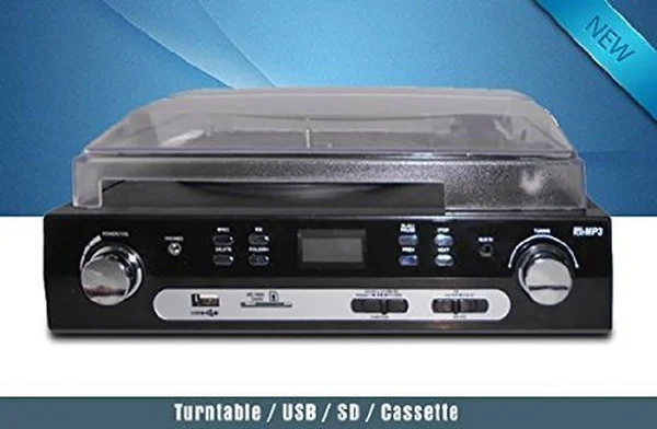 Digitnow Bluetooth Viny Record Player Turntable - Cassette, Radio and AUX in with USB Port and SD Encoding Remote Control, Built in