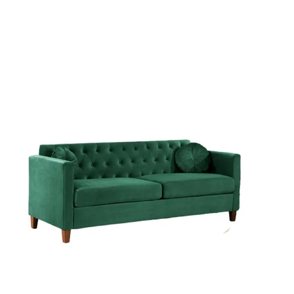 US Pride Furniture Lory 79.5 in. Green Velvet 3-Seater Lawson Sofa with Square Arms