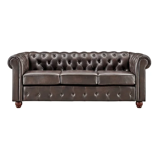 Home Meridian Mid-Century Modern Leather Upholstered Living Room Sofa in Chocolate