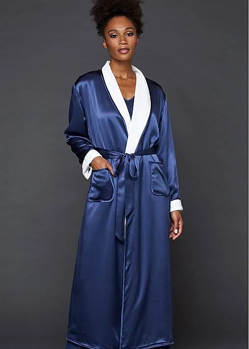 Julianna Rae, Heavenly Womens Spa Robe, INFINITY, XS, Reversible Cotton/Terry Robe with Interior Tie. Comfortable. Elegant, Size