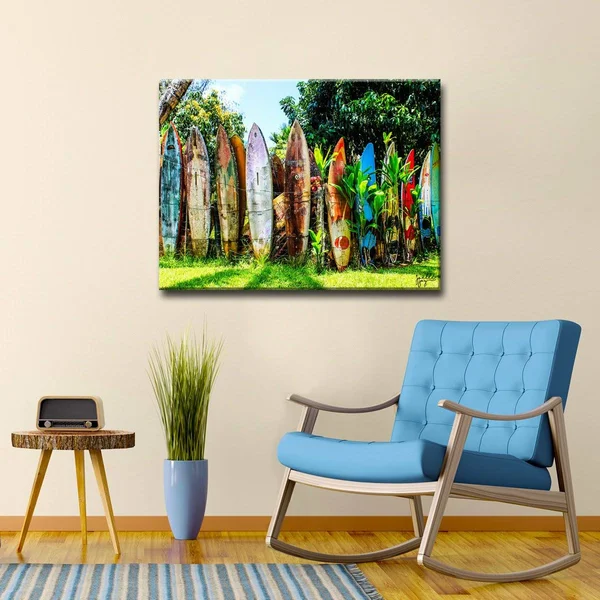 Ready2HangArt Surfboard Fence Canvas Art Print, Size: Large