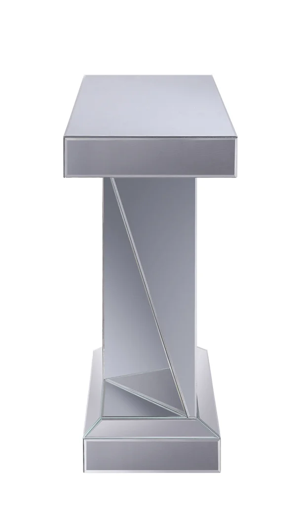 Benzara Wood and Mirror Console Table with Faux Crystals Inlay, Clear