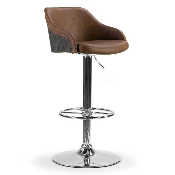 Glamour Home Amada Brown Upholstered Adjustable Height Barstool with Grey Plywood BACK - Silver