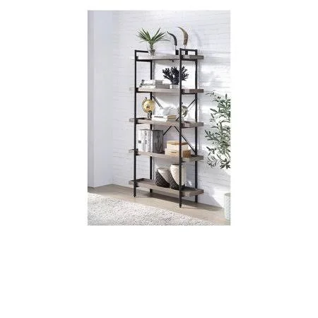 Daciye Zakwani Bookshelf Gray Oak & Black Finish Of00013-of00013, Size: 1066.80*381.00*381.00mm
