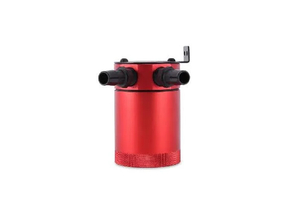 Mishimoto MMBCC-MSTWO-RD Baffled Oil Catch Can (Compact - 2-Port, Red)