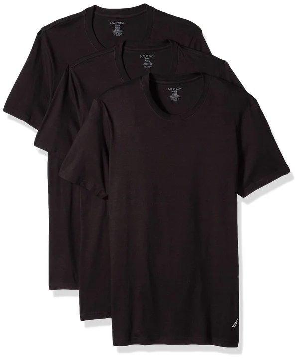 Nautica Mens 3-Pack Cotton Crew Neck T-Shirt Black, Large