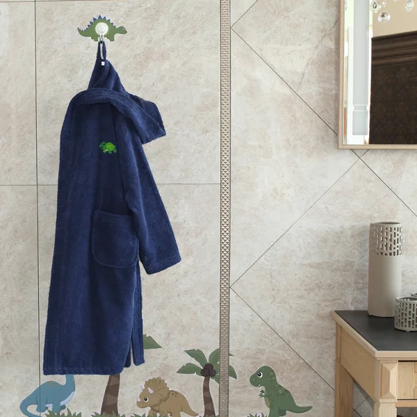 Linum Kids Turtle Hooded Terry Cotton Bathrobe Midnight Blue