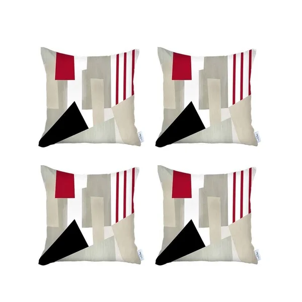 Red and Ivory Printed Pillow Covers - Set of 2