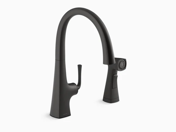 Kohler 22064-BL Graze Kitchen Sink Swing Spout Faucet with Sidespray - Matte Black
