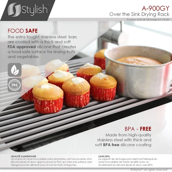 Stylish Multipurpose Over Sink Roll-Up Dish Drying Rack - Dark Grey