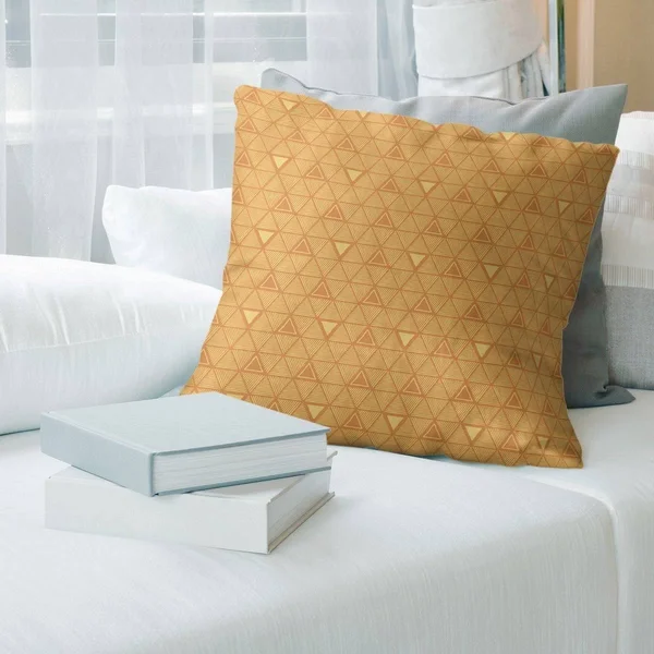 Yellow Accent Full Color Hand Drawn Triangles Throw Pillow - 14 x 14 - Orange & Yellow - Linen