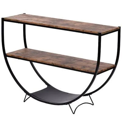 Metal Distressed Wood Console Table 17 Stories Table Top Color: Distressed Brown