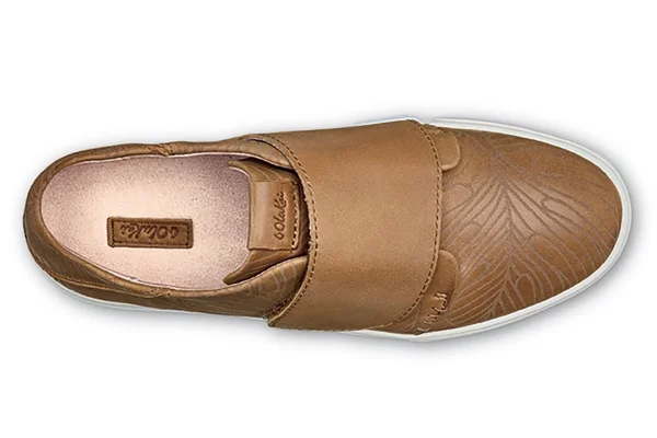 Olukai Women's Pehuea Loupili Shoe - 9.5 - Tan Monstera, Off White