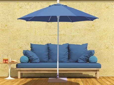 Galtech Quick Ship Commercial 7.5 Foot Aluminum Octagon Push Up Lift Umbrella White, Sunbrella Vellum - 725-WH-78