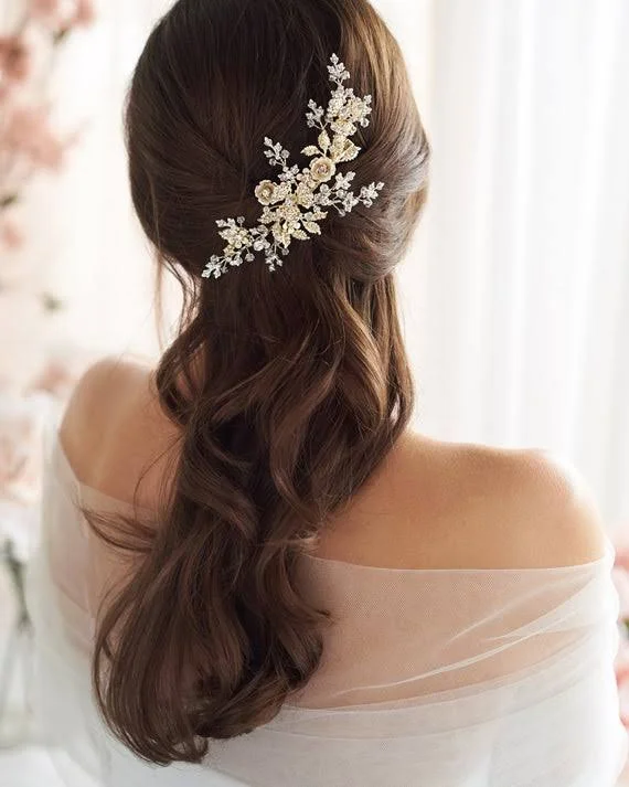 DarethColburnDesigns Crystal Bridal Hair Clip - Floral Wedding Hair Piece, Bridal Headpiece, Rose Gold Hair Comb, Flower Crystal