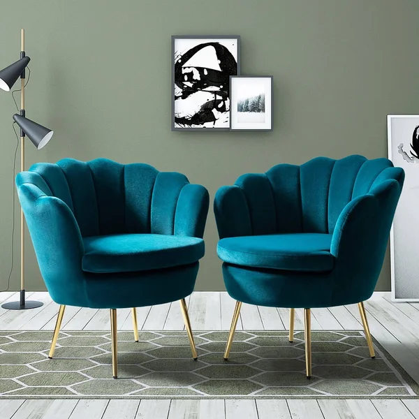 Gaitana Upholstered Barrel Chair with Tufted Back, Set of 2 - Teal