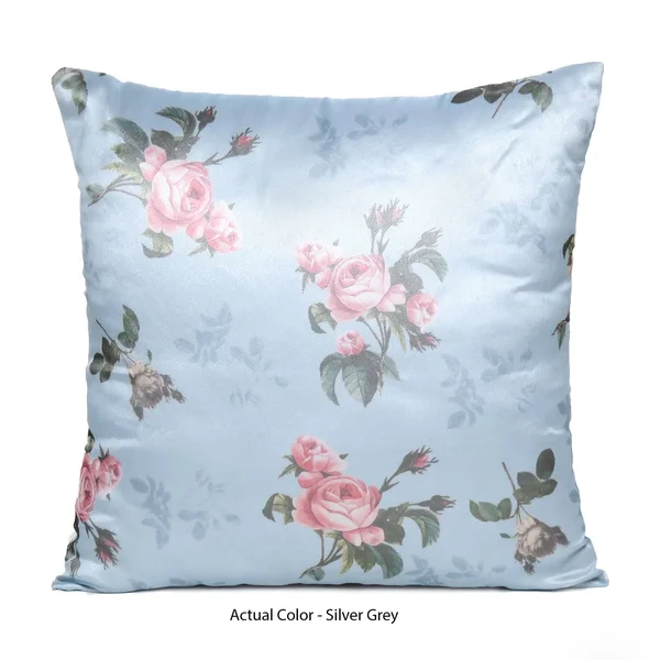 Oussum Home Decor Satin Organza Cushion Cover Decorative Pillow Cover Floral Pillow Case Set of 2 - 18 x 18 - Silver