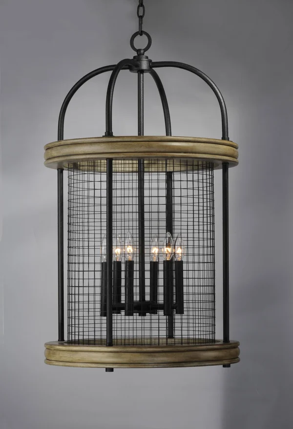 Maxim Lighting Lancaster 6-Light Pendant, Driftwood/Black - 32387DWBK