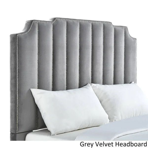 Chareau Velvet Upholstered Nailhead Headboard by Inspire Q Bold - Grey Velvet - Queen
