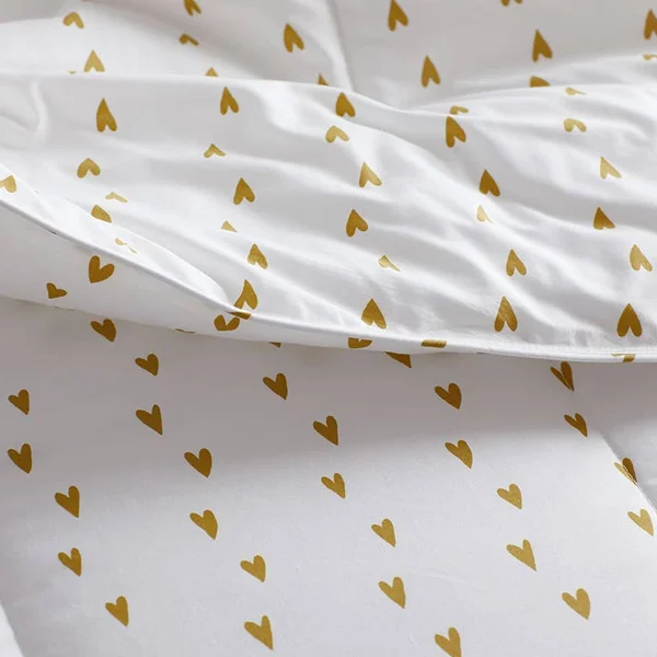 Company Organic Cotton Mini Prints Percale Duvet Cover - Hearts - Multi, Size Queen, The Company Store