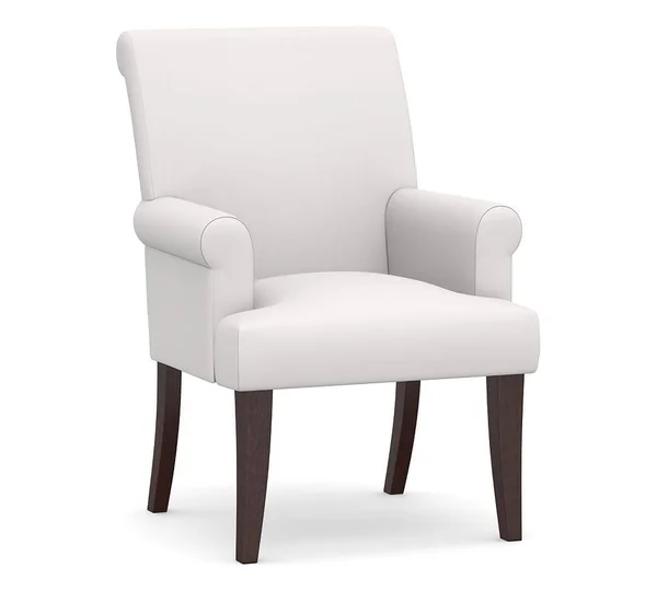PB Comfort Dining Roll Arm Upholstered Armchair, Twill White - Upholstered Dining Chairs