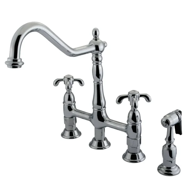 Kingston Brass Ks1271txbs French Country Kitchen Bridge Faucet with Brass Sprayer, Chrome