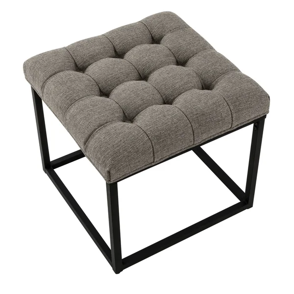 WOVENBYRD 18x22 Square Button Tufted Metal Ottoman - Grey